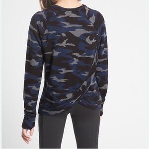 ATHLETA GIRL Cozy Cross Your Fingers Sweatshirt navy blue Camo modal XL 14